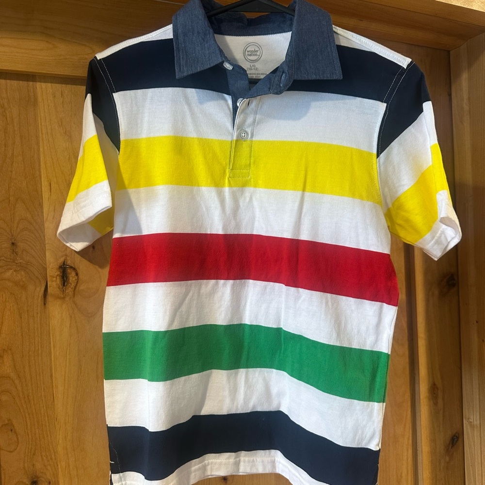 Wonder Nation Striped Polo with Navy Collar